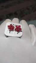 Ruby Red Floral Stud Earrings