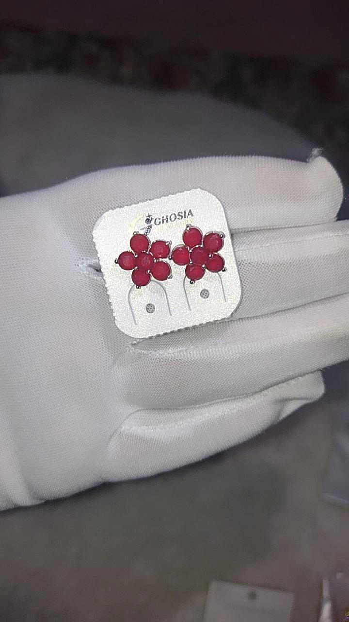 Ruby Red Floral Stud Earrings