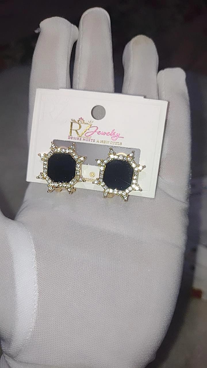 Elegant Sunburst Hexagon Stud Earrings