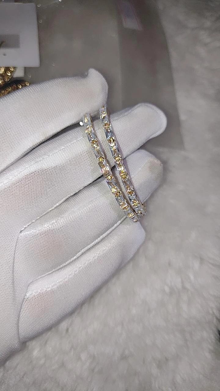 Elegantly Studded Gold & Silver Crystal Hoop Earrings