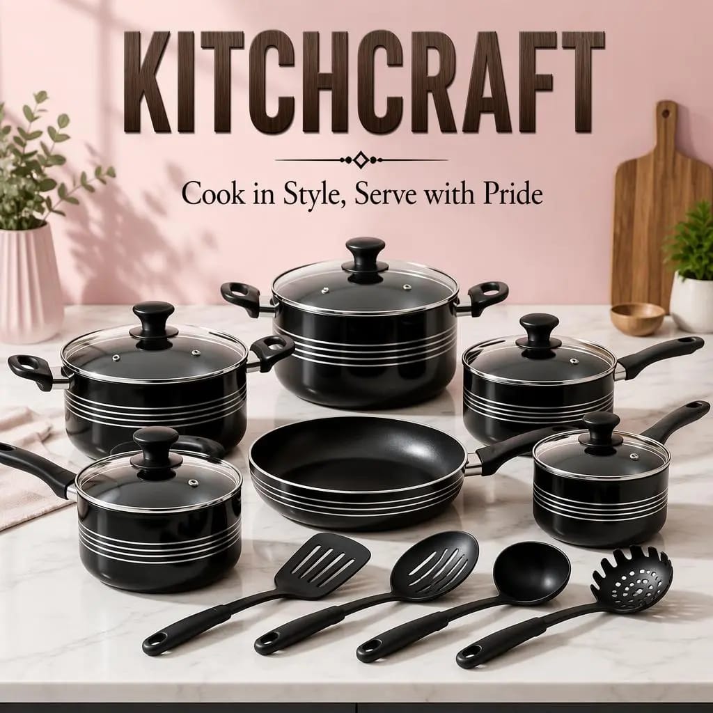 KitchCraft Non-Stick Cookware Set — "Cook in Style, Serve with Pride"