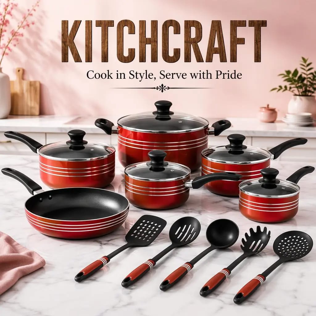 KitchCraft Non-Stick Cookware Set — "Cook in Style, Serve with Pride"