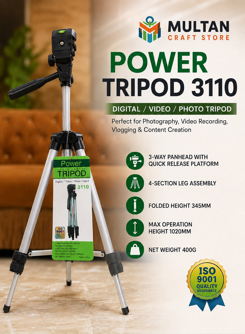 Power Tripod 3100 – Lightweight Adjustable Tripod for Digital, Video, & Photo CamerasPower Tripod 3100 – Lightweight Adjustable Tripod for Digital, Video, & Photo Cameras