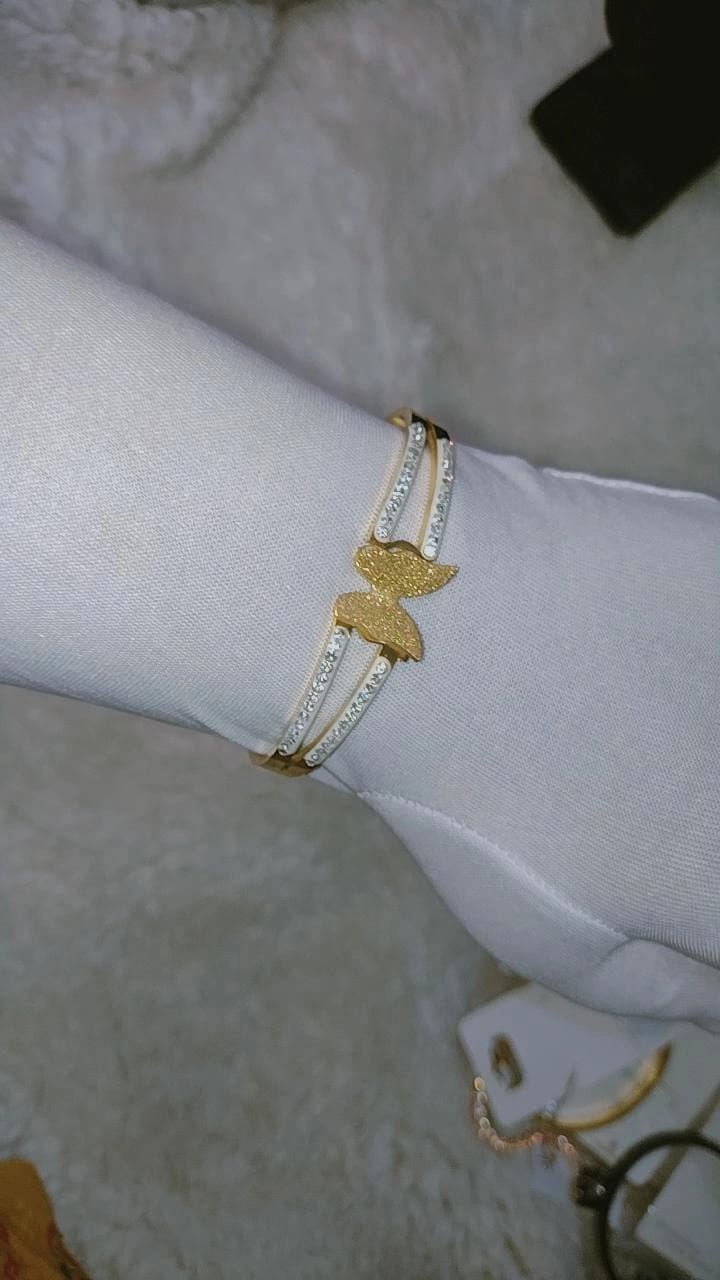 Gold-Tone Sparkling Butterfly Bangle Bracelet