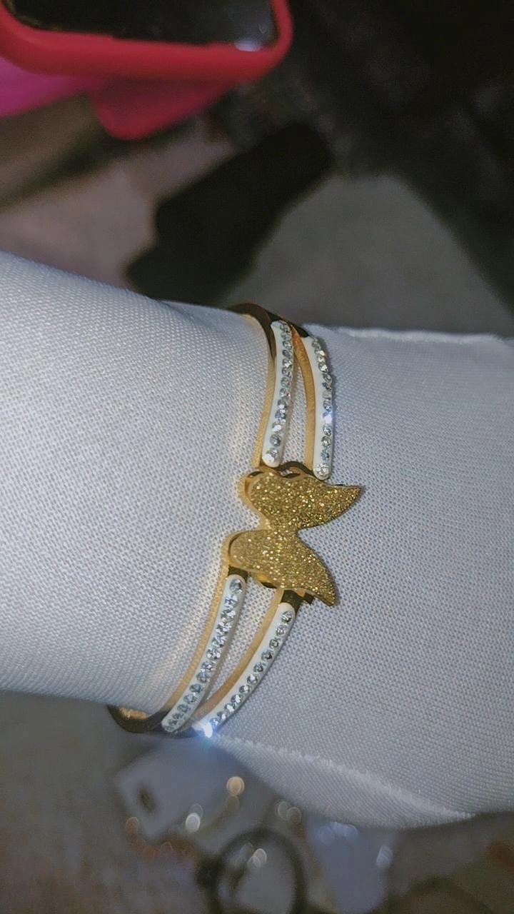 Gold-Tone Sparkling Butterfly Bangle Bracelet