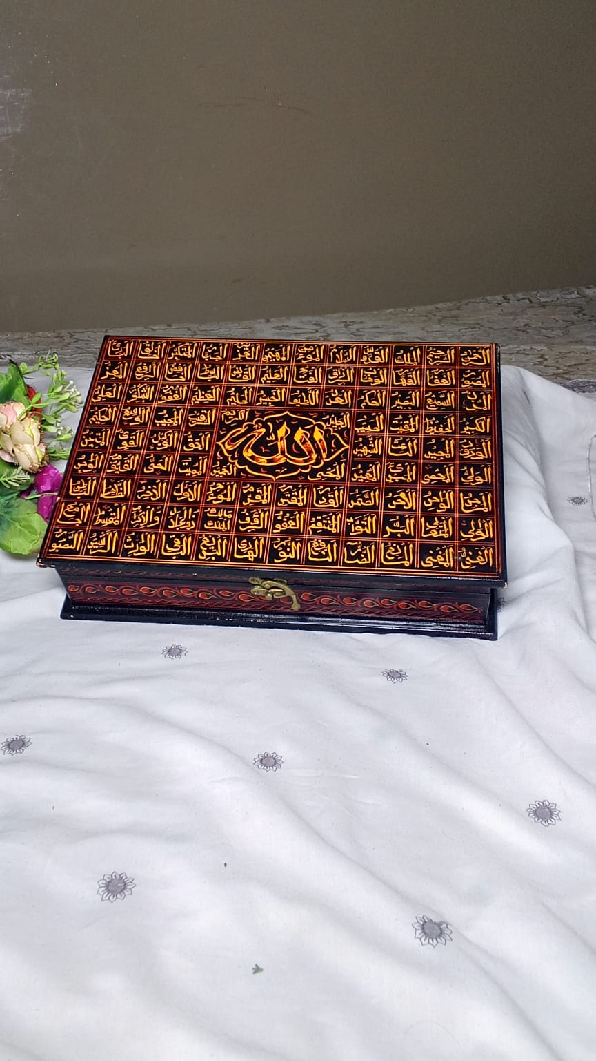 hand-crafted wooden Quran box combines traditional art with practical storage.