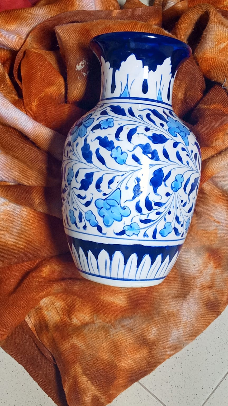 traditional hand-painted ceramic blue pottery (Kashi Kari) vase