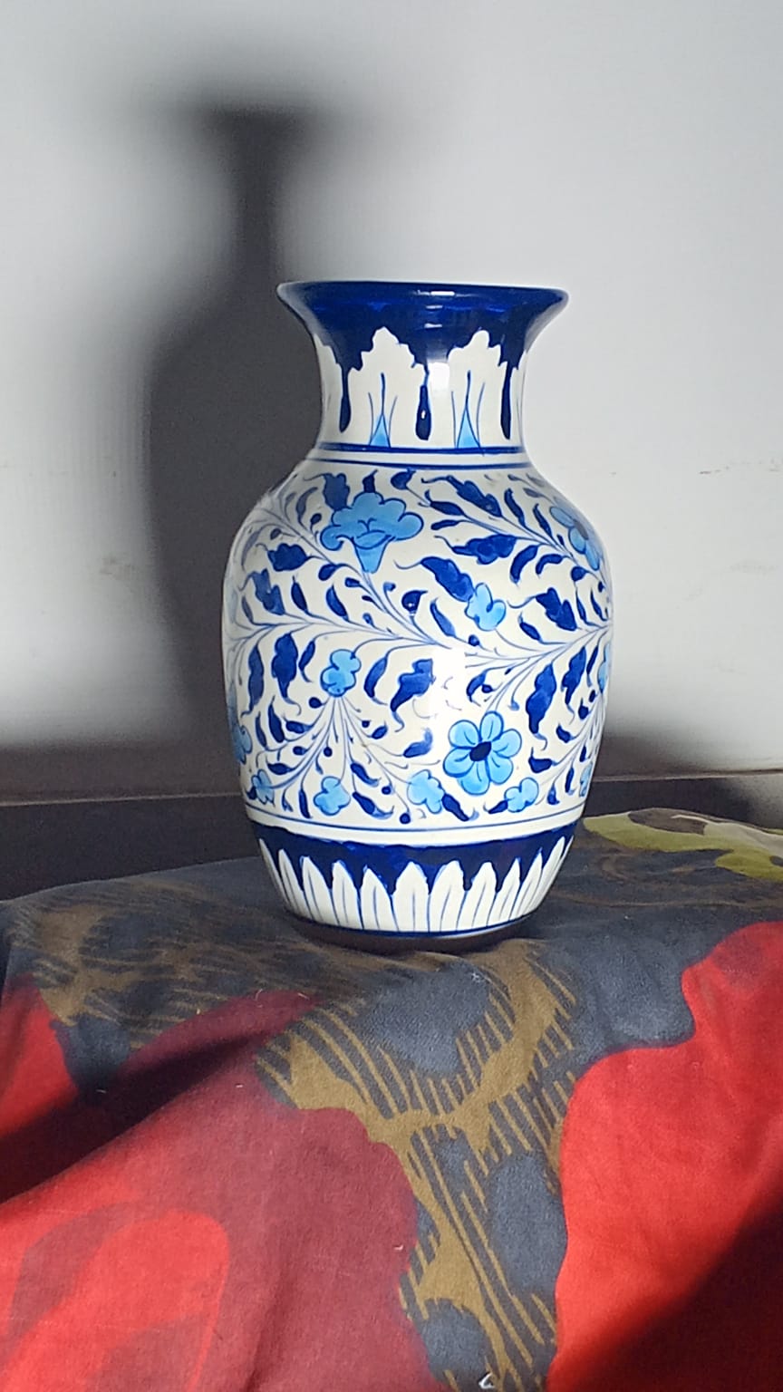 traditional hand-painted ceramic blue pottery (Kashi Kari) vase