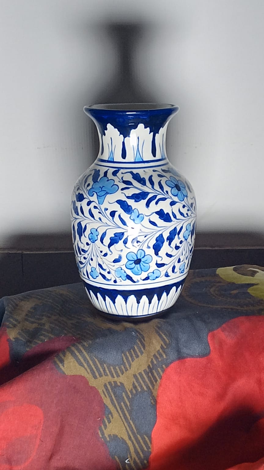 traditional hand-painted ceramic blue pottery (Kashi Kari) vase