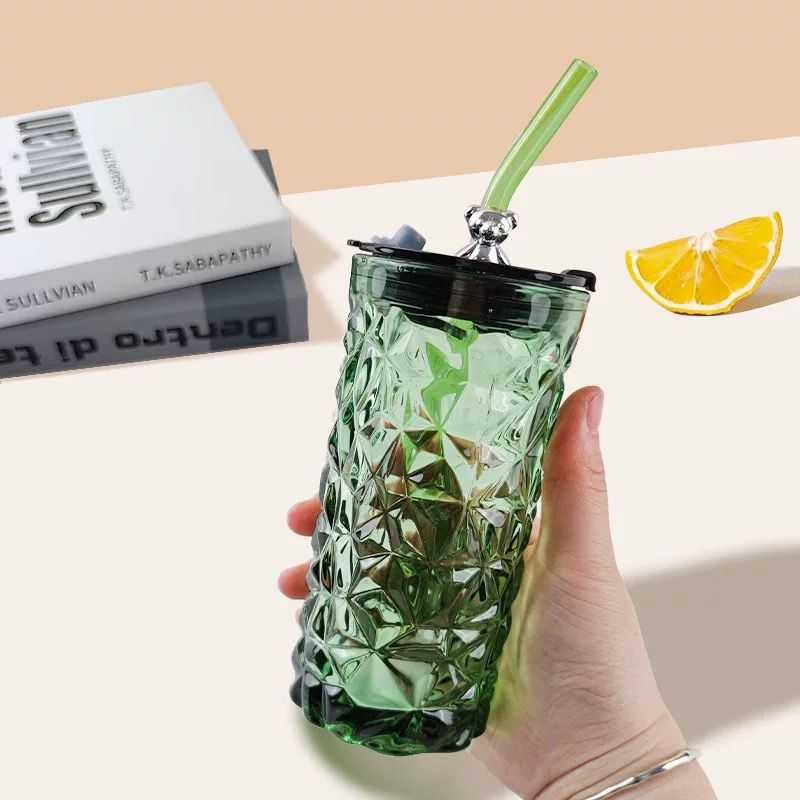 Aesthetic Straw Mason Jar with Silver Bear Lid – 450ml Glass Tumbler