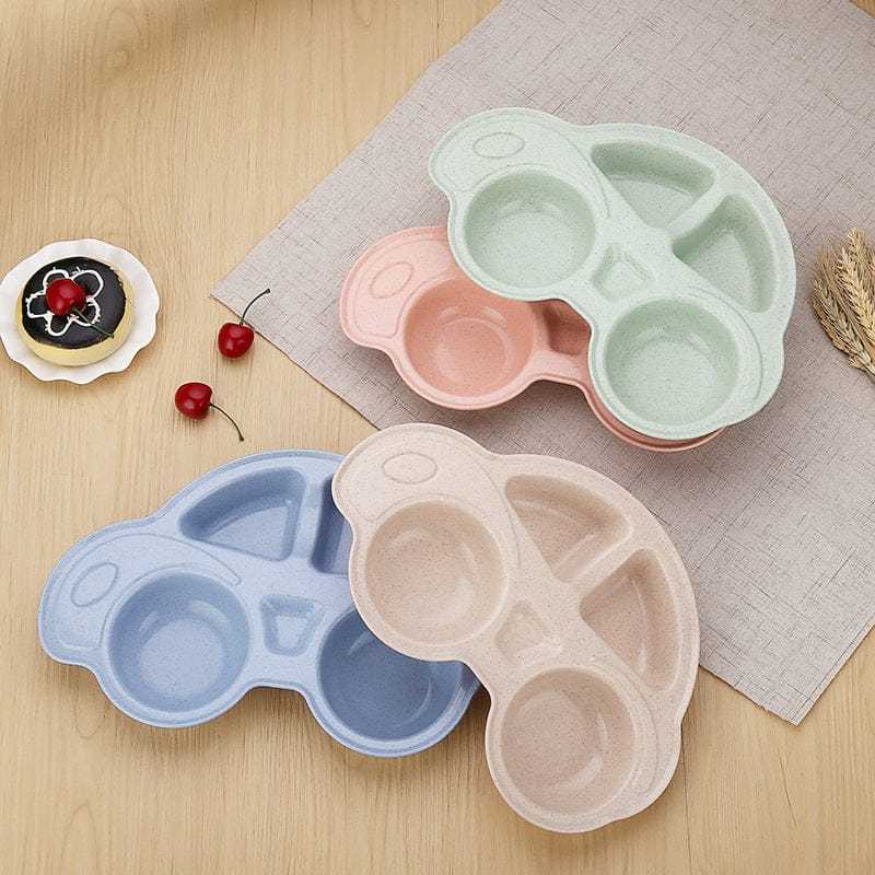 Car-Shaped Kids' Meal Set – 4 Pcs Divided Plate with Spoon & Sticks