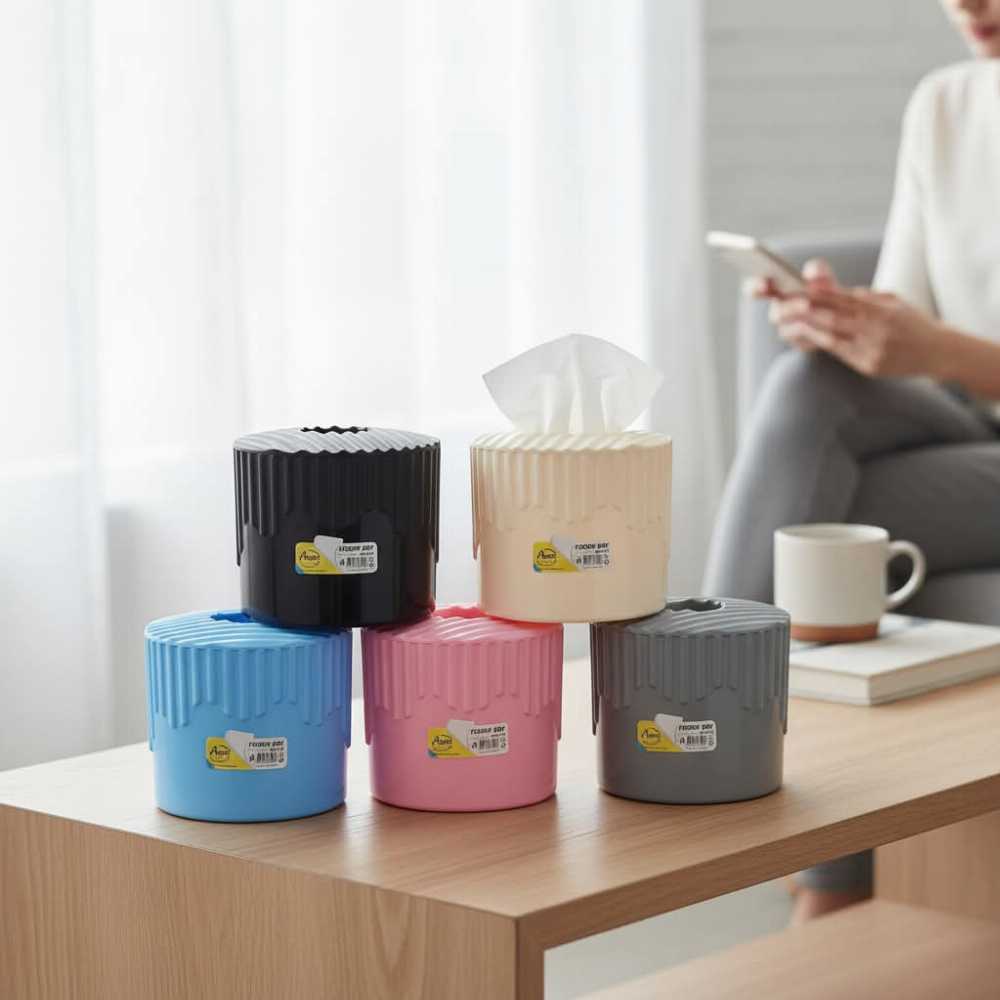 Modern Round Tissue Box Holder – Luxury Striped Living Room Organizer