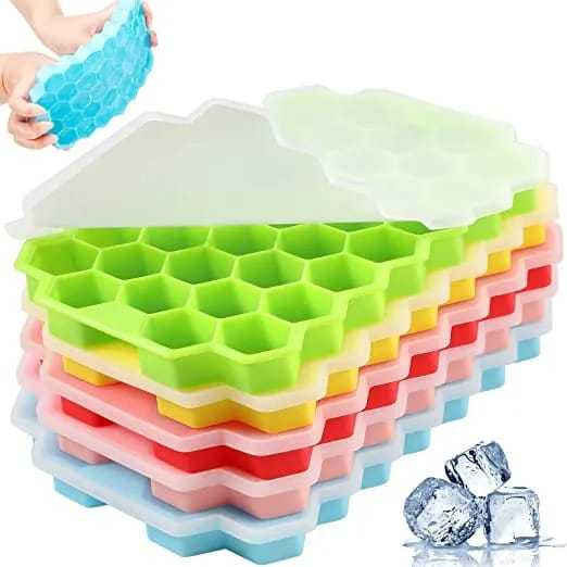 Honeycomb Silicone Ice Cube Tray – 37 Cells Hexagonal Mold with Lid