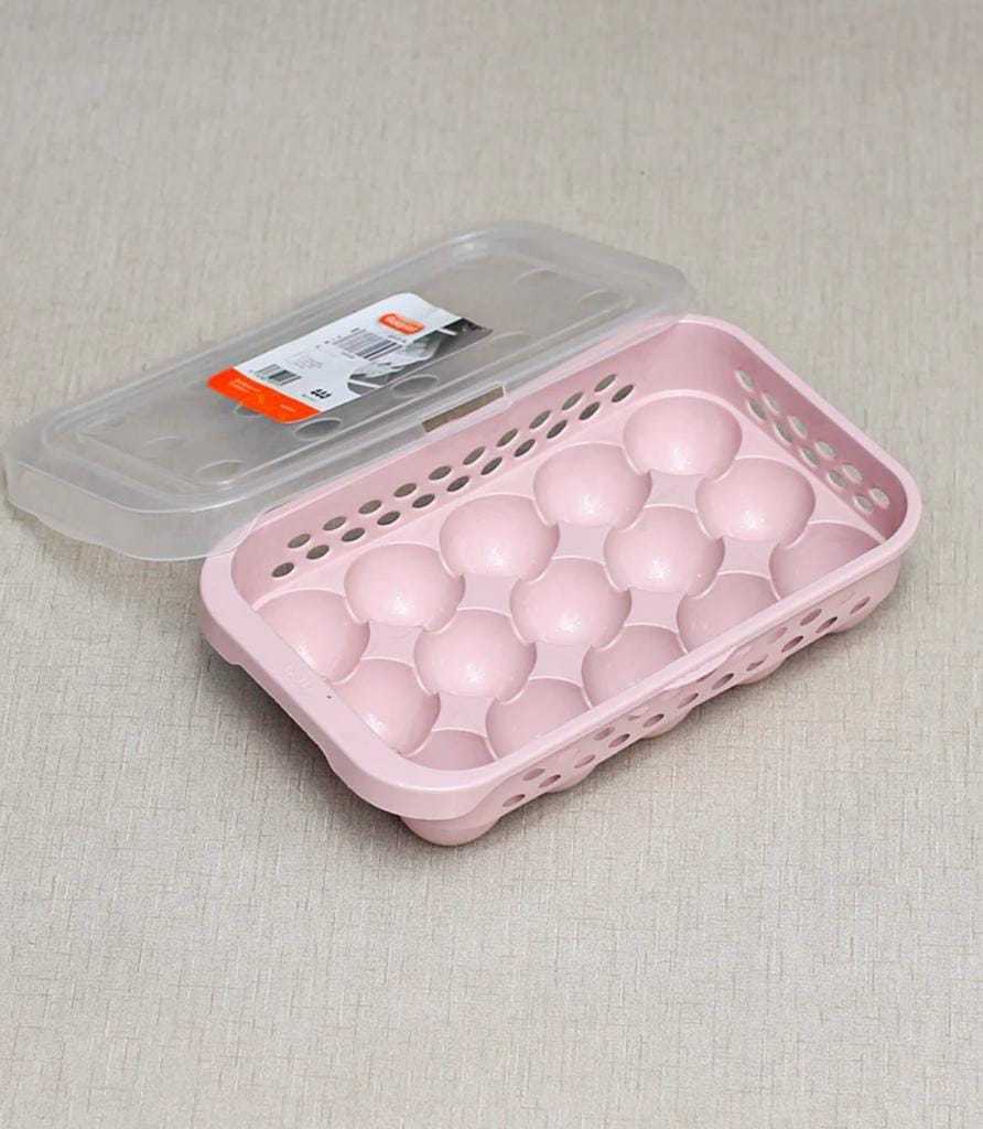 15-Grid Egg Storage Tray – Stackable Refrigerator Organizer with Lid