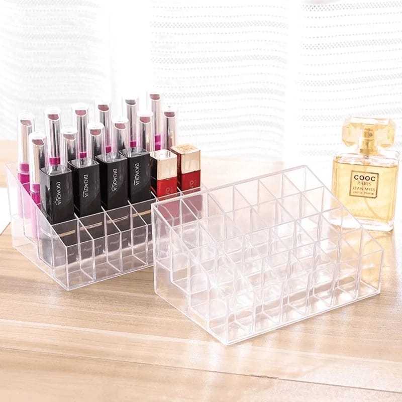 24 Grid Makeup Organizer – Crystal Clear Acrylic Lipstick & Jewelry Holder