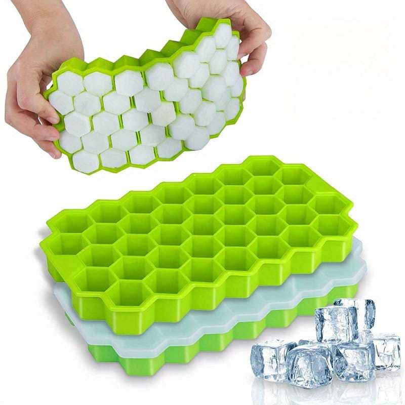 Honeycomb Silicone Ice Tray – 37-Grid Hexagon Ice Maker with Lid