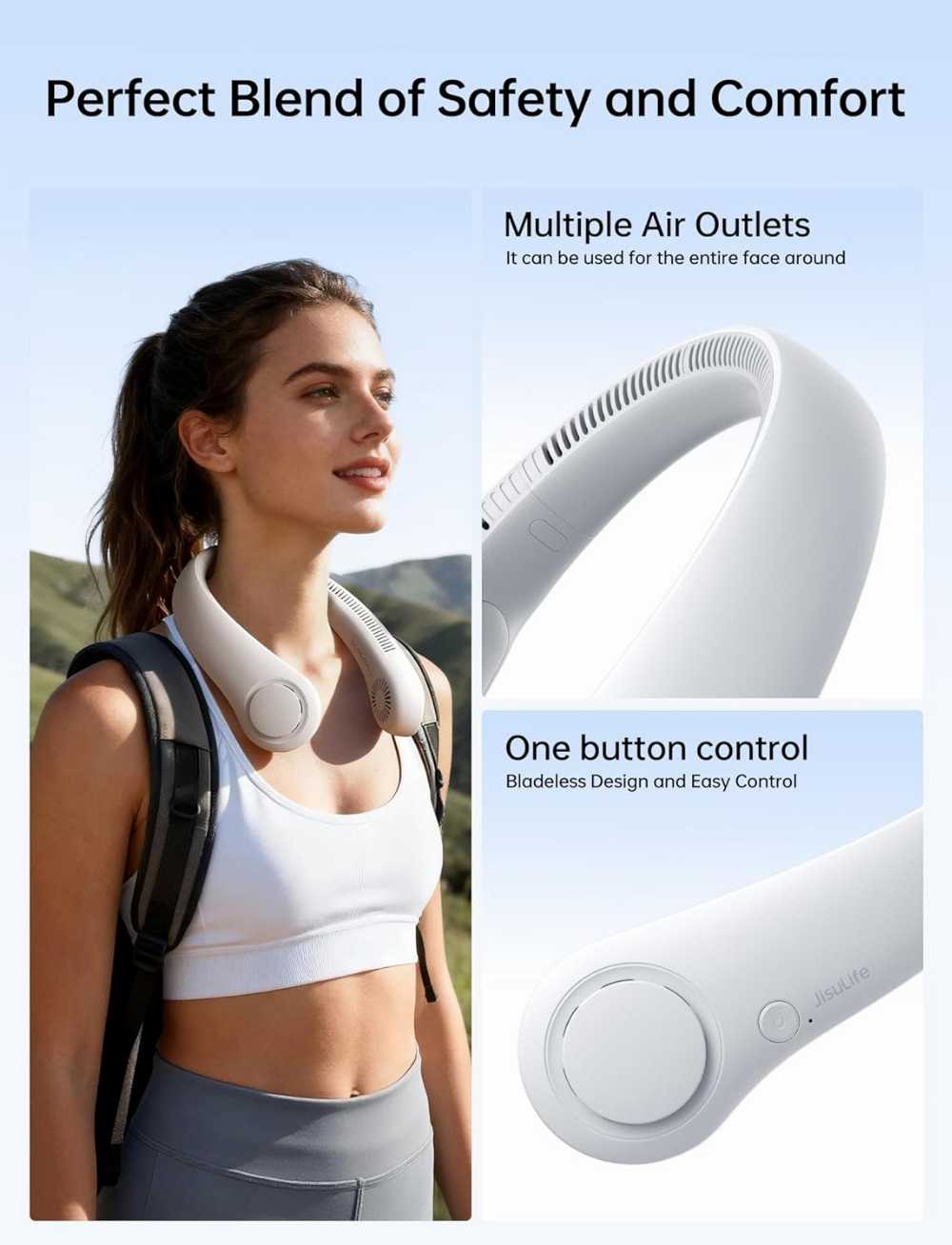 Portable Neck Fan – USB Rechargeable Bladeless Cooling System