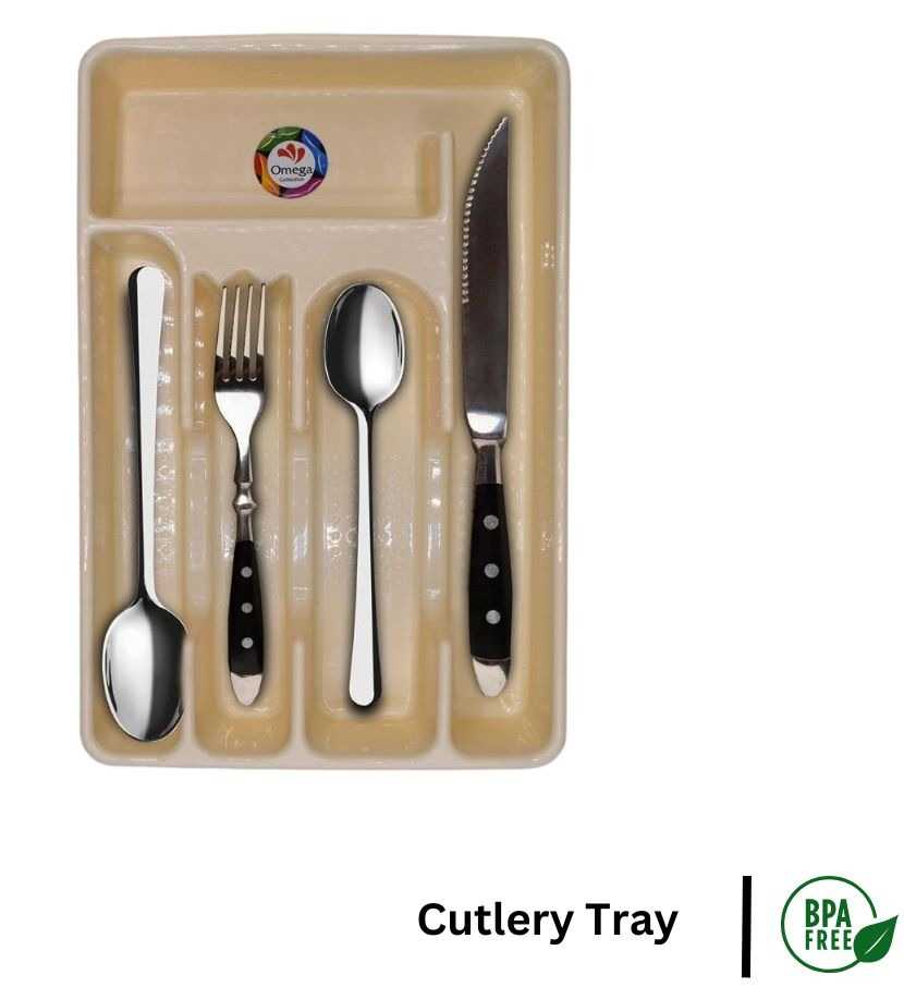 Omega Collection Cutlery Tray – Premium Plastic Kitchen Drawer Organizer