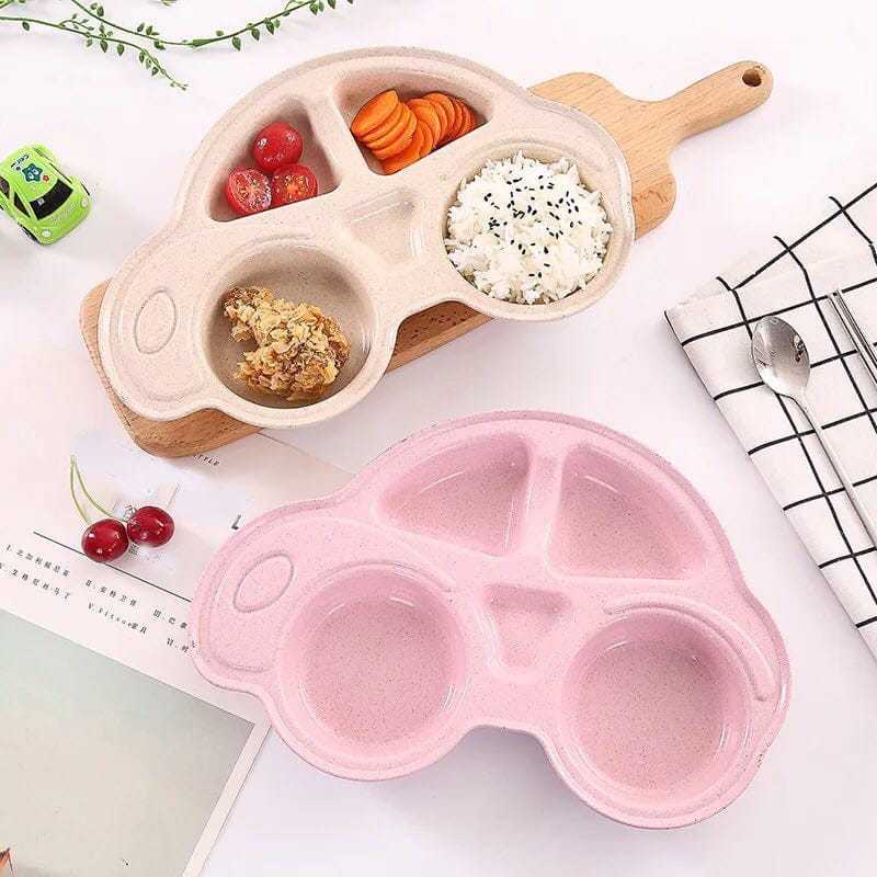 Car-Shaped Kids' Meal Set – 4 Pcs Divided Plate with Spoon & Sticks