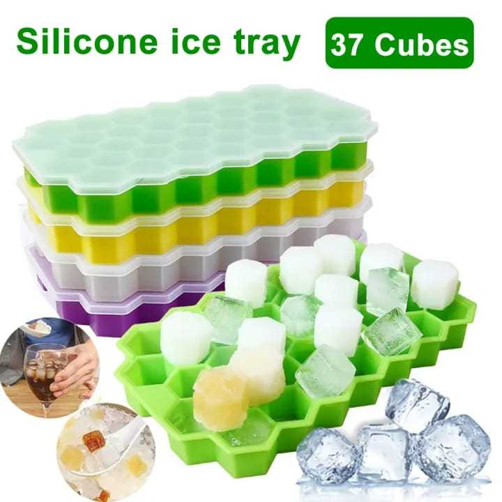 Honeycomb Silicone Ice Cube Tray – 37 Cells Hexagonal Mold with Lid